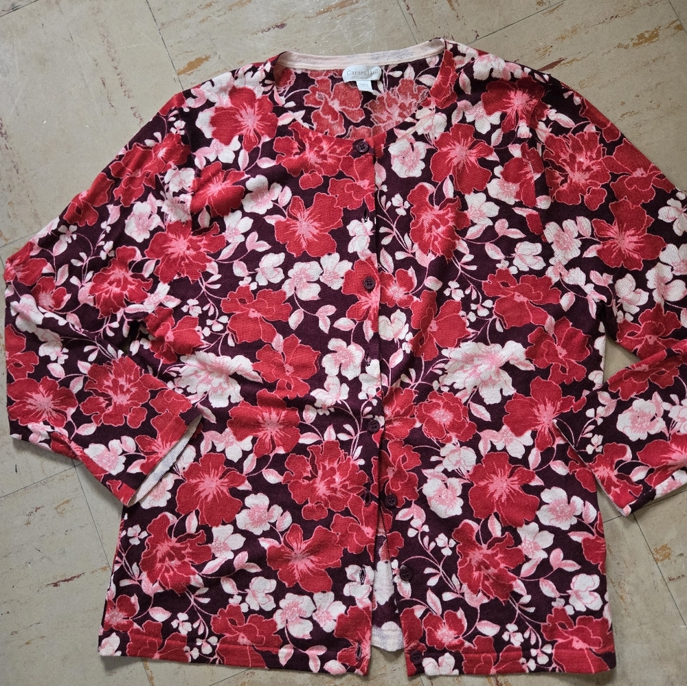 Garnet Hill Floral 100% Merino Wool Cardigan